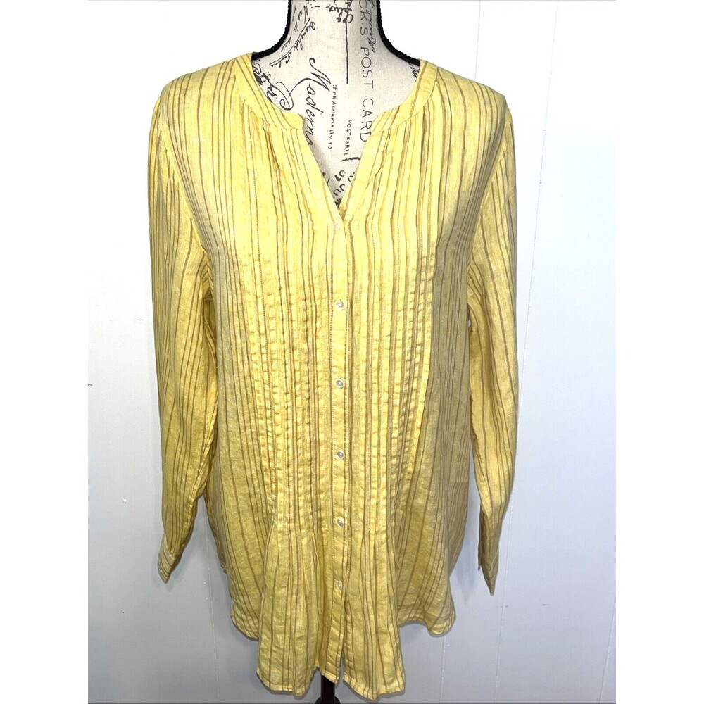 Sundance Warm Breeze Women's Sz Large Linen Tunic Yellow and Gold Blouse